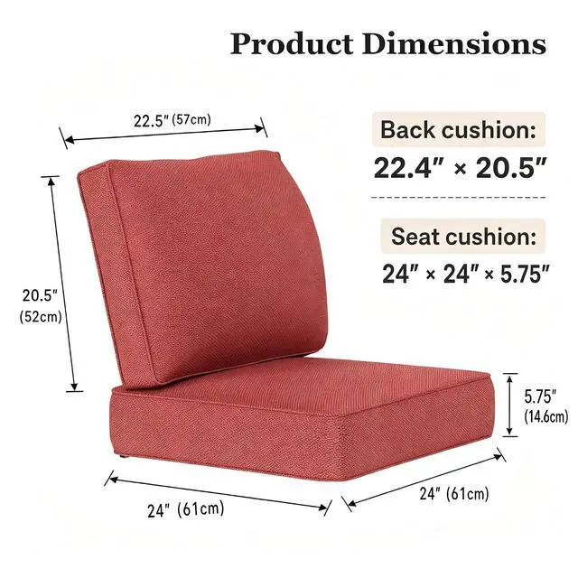 Alt view image 2 of 7 - HERA'S HOUSE Outdoor Cushion Set of 3, 24x24 Patio Replacement Cushions | CUSHION PRO Technology patented waterproof, oil & stain resistant fabric with 5.75" thick high-density foam, deep seating