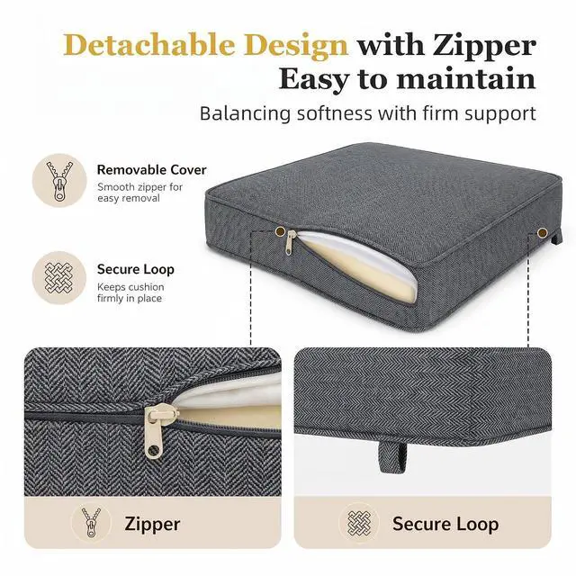 Alt view image 3 of 7 - Outdoor Chair Cushion Set of 3, 24x24 Deep Seat Patio Cushions for Outdoor Furniture, Replacement Seat and Back Cushion Set with 5.75" Thick High-Density Foam, Waterproof Oil Stain Resistant Fabric