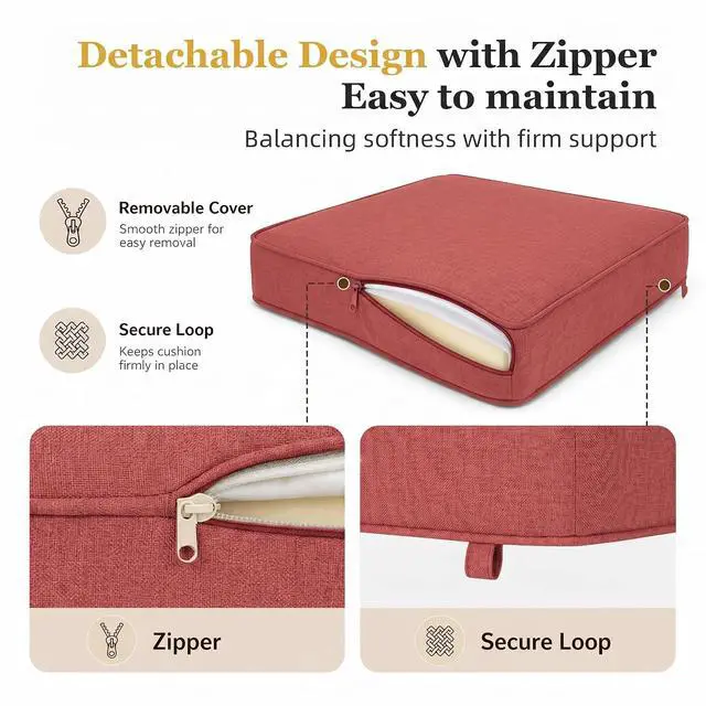 Alt view image 6 of 7 - HERA'S HOUSE Outdoor Cushion Set of 3, 24x24 Patio Replacement Cushions | CUSHION PRO Technology patented waterproof, oil & stain resistant fabric with 5.75" thick high-density foam, deep seating