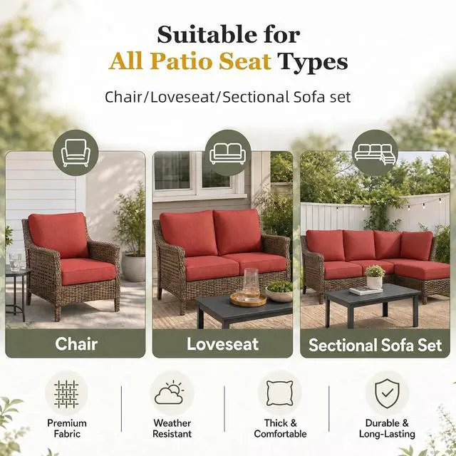 Alt view image 7 of 7 - HERA'S HOUSE Outdoor Cushion Set of 3, 24x24 Patio Replacement Cushions | CUSHION PRO Technology patented waterproof, oil & stain resistant fabric with 5.75" thick high-density foam, deep seating