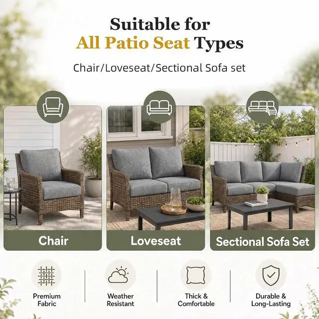 Alt view image 6 of 7 - Outdoor Chair Cushion Set of 3, 24x24 Deep Seat Patio Cushions for Outdoor Furniture, Replacement Seat and Back Cushion Set with 5.75" Thick High-Density Foam, Waterproof Oil Stain Resistant Fabric