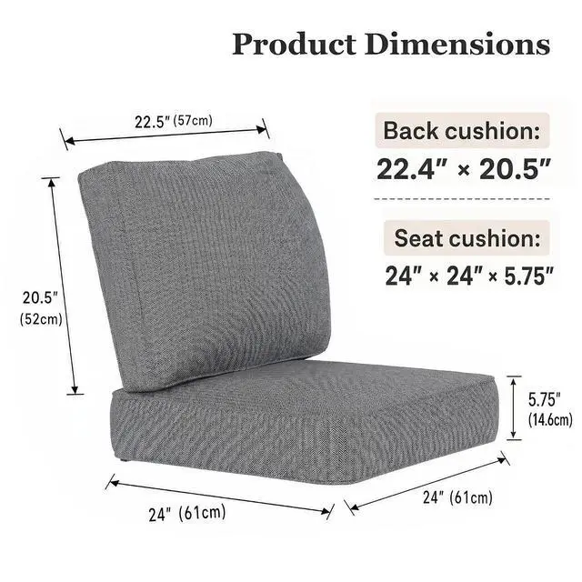 Alt view image 7 of 7 - Outdoor Chair Cushion Set of 3, 24x24 Deep Seat Patio Cushions for Outdoor Furniture, Replacement Seat and Back Cushion Set with 5.75" Thick High-Density Foam, Waterproof Oil Stain Resistant Fabric