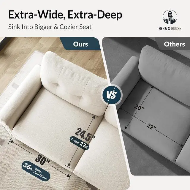 Alt view image 7 of 7 - HERA'S HOUSE 150" Oversized U Shaped Modular Sectional Couch Living Room | Mid-Century Modern 6-Seater Cloud Sofa, Beige, Rolled Arms & Nailhead Trim, Wider & Deeper Seats, Ottoman, Linen