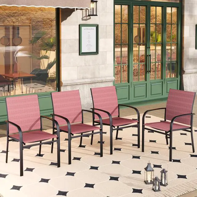 Alt view image 6 of 6 - HERA'S HOUSE Outdoor Patio Dining Chairs Set of 6, Wrought Iron & Textilene | Red breathable fabric, Metal frame with armrest & wide seat, Rust-resistant All-weather design for for lawn, deck