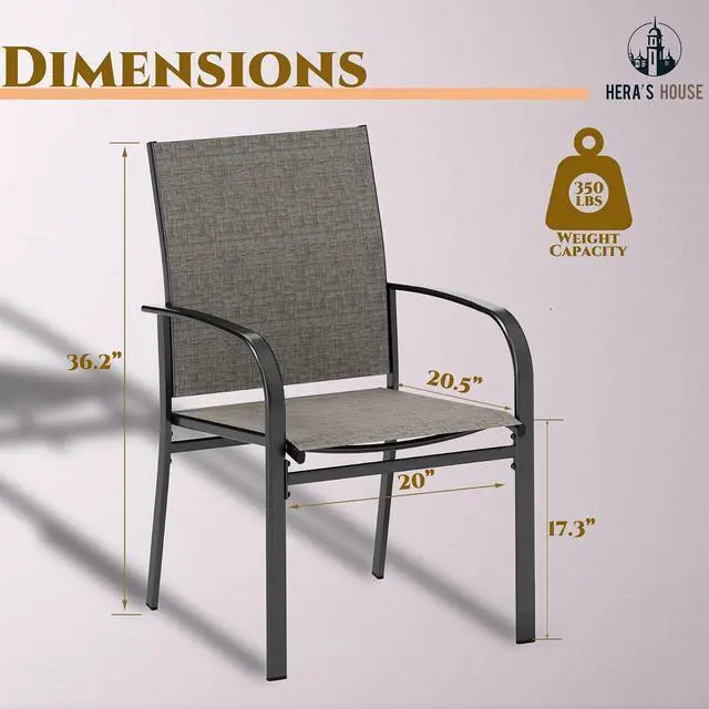 Alt view image 3 of 7 - HERA'S HOUSE Outdoor Patio Dining Chairs Set of 8, Wrought Iron & Textilene | Brown breathable fabric, Metal frame with armrest & wide seat, Rust-resistant All-weather design for for lawn, deck