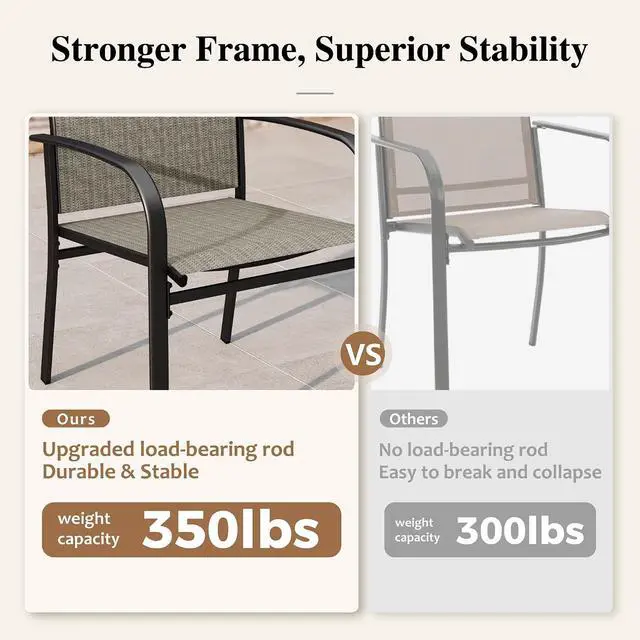 Alt view image 6 of 7 - HERA'S HOUSE Outdoor Patio Dining Chairs Set of 4, Wrought Iron & Textilene | Brown breathable fabric, Metal frame with armrest & wide seat, Rust-resistant All-weather design for for lawn, deck