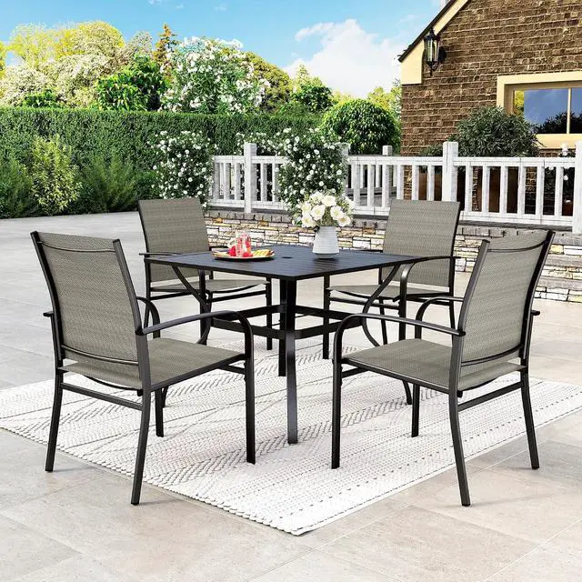 Alt view image 5 of 7 - HERA'S HOUSE Outdoor Patio Dining Chairs Set of 4, Wrought Iron & Textilene | Brown breathable fabric, Metal frame with armrest & wide seat, Rust-resistant All-weather design for for lawn, deck