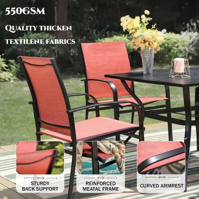 Alt view image 6 of 7 - HERA'S HOUSE Outdoor Patio Dining Chairs Set of 8, Wrought Iron & Textilene | Red breathable fabric, Metal frame with armrest & wide seat, Rust-resistant All-weather design for for lawn, deck