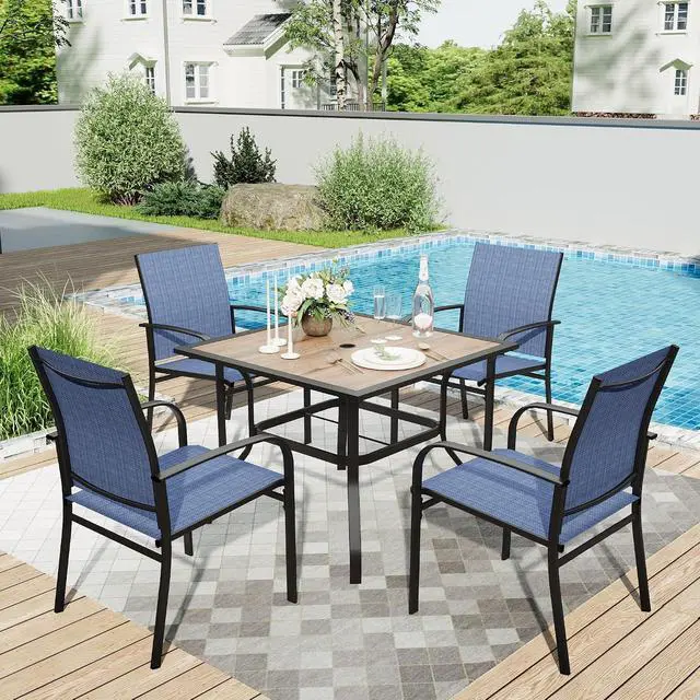 Alt view image 2 of 7 - HERA'S HOUSE Outdoor Patio Dining Chairs Set of 6, Wrought Iron & Textilene | Blue breathable fabric, Metal frame with armrest & wide seat, Rust-resistant All-weather design for for lawn, deck