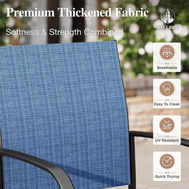 Alt view image 4 of 6 - HERA'S HOUSE Outdoor Patio Dining Chairs Set of 8, Wrought Iron & Textilene | Blue breathable fabric, Metal frame with armrest & wide seat, Rust-resistant All-weather design for for lawn, deck