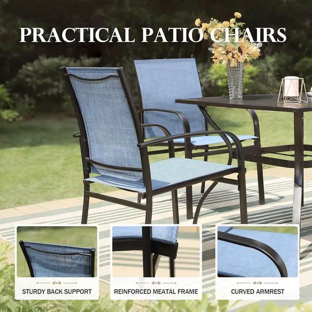 Alt view image 6 of 6 - HERA'S HOUSE Outdoor Patio Dining Chairs Set of 8, Wrought Iron & Textilene | Blue breathable fabric, Metal frame with armrest & wide seat, Rust-resistant All-weather design for for lawn, deck