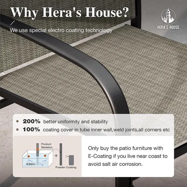 Alt view image 4 of 6 - HERA'S HOUSE Outdoor Patio Dining Chairs Set of 6, Wrought Iron & Textilene | Brown breathable fabric, Metal frame with armrest & wide seat, Rust-resistant All-weather design for for lawn, deck