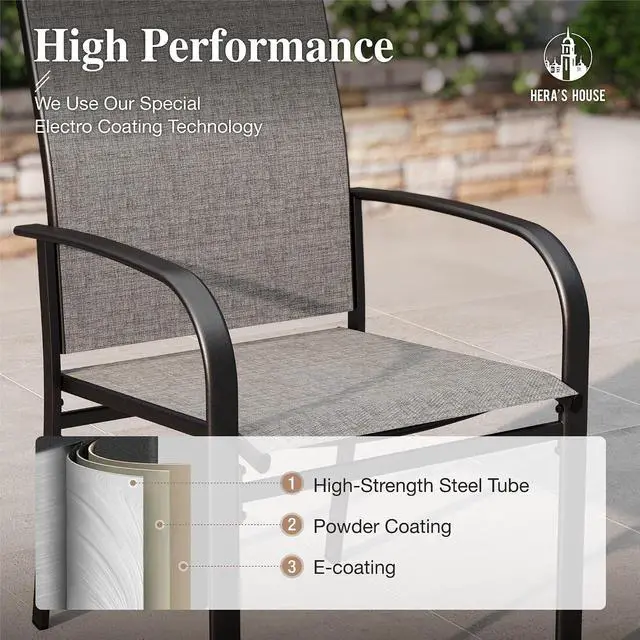Alt view image 5 of 6 - HERA'S HOUSE Outdoor Patio Dining Chairs Set of 6, Wrought Iron & Textilene | Brown breathable fabric, Metal frame with armrest & wide seat, Rust-resistant All-weather design for for lawn, deck