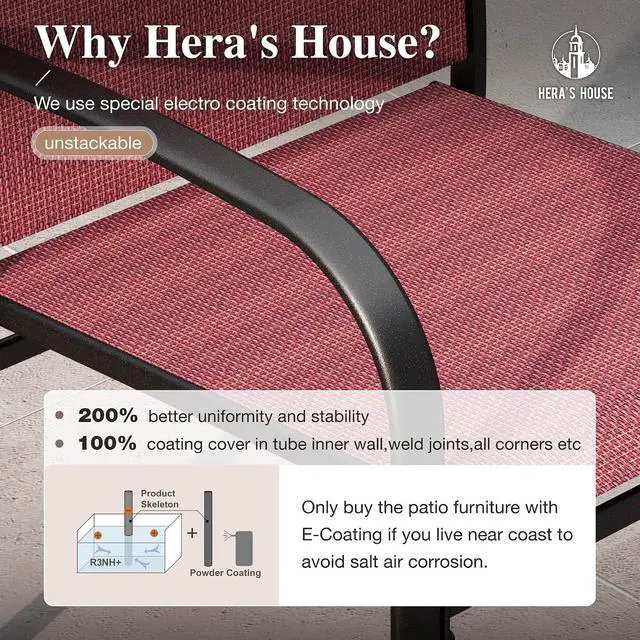 Alt view image 2 of 6 - HERA'S HOUSE Outdoor Patio Dining Chairs Set of 4, Wrought Iron & Textilene | Red breathable fabric, Metal frame with armrest & wide seat, Rust-resistant All-weather design for for lawn, deck