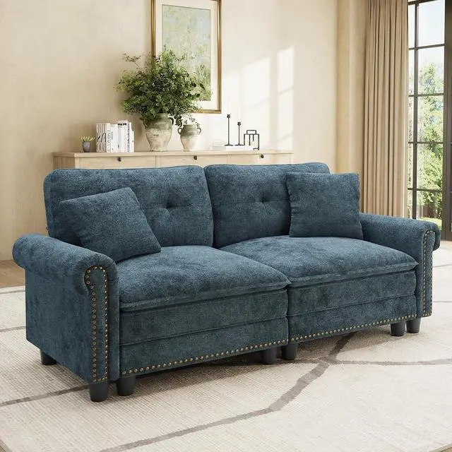 Main image of HERA'S HOUSE 73.2" Modular Loveseat Cloud Couch Deep Seats & Rolled Arms | Mid-Century Modern 2-Seater Loveseat, Cyan, Nailhead Trim, Wider & Deeper Seats, Soft Chenille Sofa for Living Room Bedroom