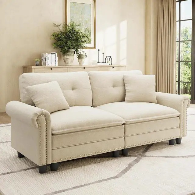 Main image of HERA'S HOUSE 73.2" Modular Loveseat Cloud Couch Deep Seats & Rolled Arms | Mid-Century Modern 2-Seater Loveseat, White, Nailhead Trim, Wider & Deeper Seats, Soft Chenille Sofa for Living Room Bedroom