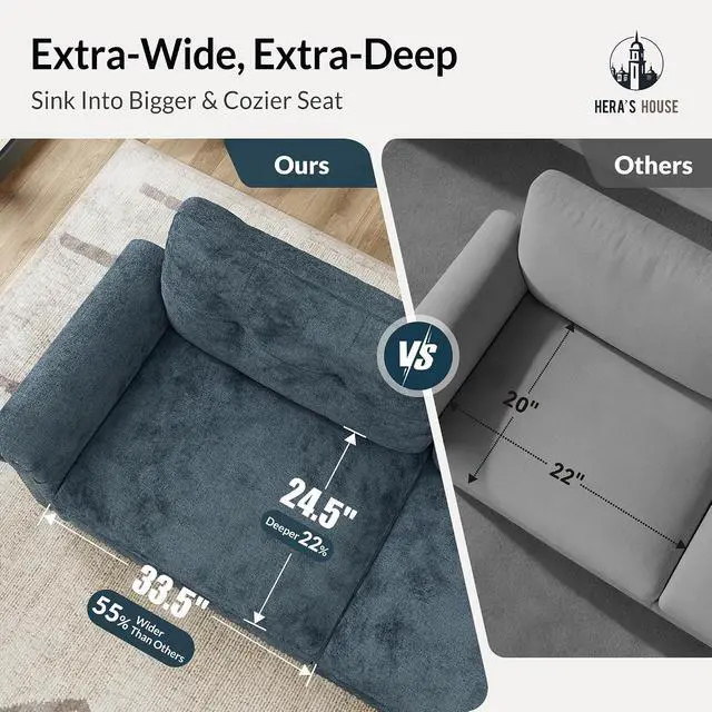 Alt view image 6 of 7 - HERA'S HOUSE 150" Oversized U Shaped Modular Sectional Couch Living Room | Mid-Century Modern 6-Seater Cloud Sofa, Cyan, Rolled Arms & Nailhead Trim, Wider & Deeper Seats, Ottoman, Chenille