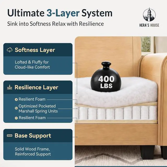Alt view image 5 of 7 - HERA'S HOUSE 150" Oversized L Shaped Modular Sectional Couch Living Room | Mid-Century Modern 5-Seater Cloud Sofa, Grayish Brown, Rolled Arms & Nailhead Trim, Wider & Deeper Seats, Ottoman, Chenille