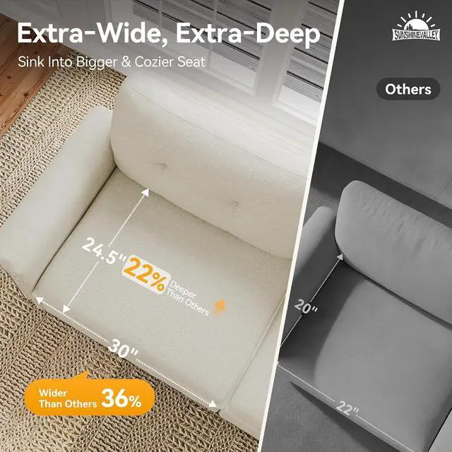 Alt view image 7 of 7 - HERA'S HOUSE 73.2" Modular Loveseat Cloud Couch Deep Seats & Rolled Arms | Mid-Century Modern 2-Seater Loveseat, Beige, Nailhead Trim, Wider & Deeper Seats, Soft Linen Sofa for Living Room Bedroom