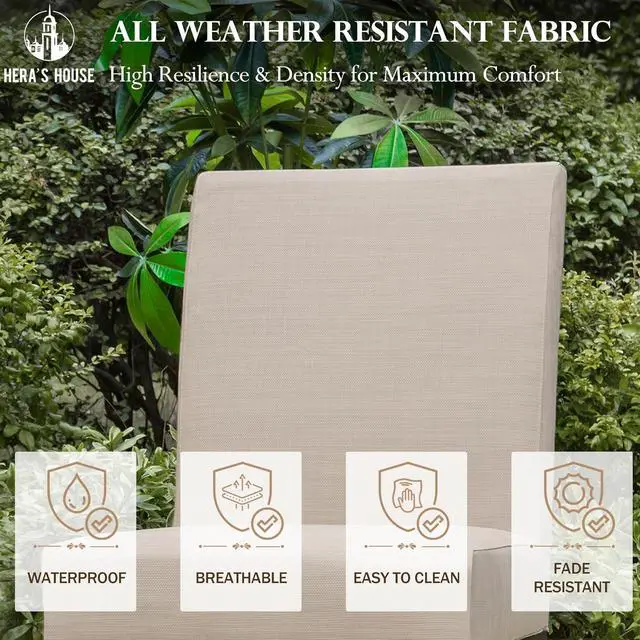 Alt view image 2 of 7 - HERA'S HOUSE 5-Piece Patio Dining Set, 4 Metal Cushioned Chairs, Beige | 44" round wood-look metal table, Umbrella hole, E-coated and powder-coated steel frame, All-weather design