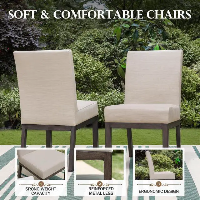 Alt view image 4 of 7 - HERA'S HOUSE 7pc Indoor/Outdoor Dining Set for 6, 60" Metal Table | 4.7" Cushioned Chairs, All-Weather Patio and Dining Furniture for Deck Kitchen Garden Backyard