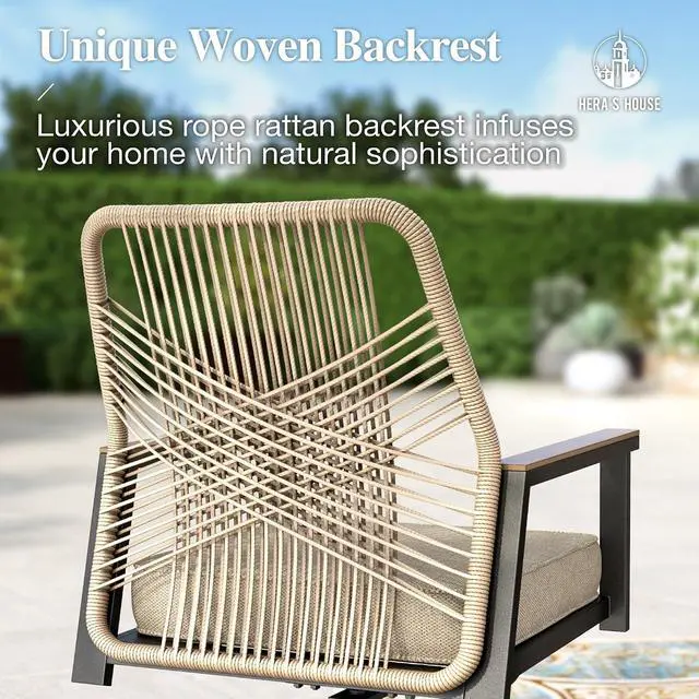 Alt view image 7 of 7 - HERA'S HOUSE 7pc Patio Dining Set, 59" Metal Table & Swivel Rattan Chairs | Rectangular table with umbrella hole, cushioned chairs. Waterproof, rust-resistant, all-weather for backyard, porch.