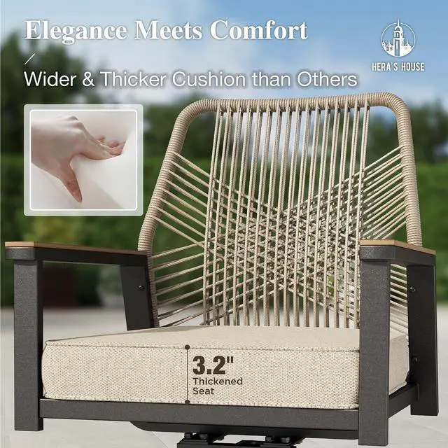 Alt view image 7 of 7 - HERA'S HOUSE 7pc Patio Dining Set, Extendable Metal Table, Rattan Chairs | 61-84" rectangular table, 2 swivel wicker cushioned chairs. Waterproof, rust-resistant, all-weather for backyard, porch