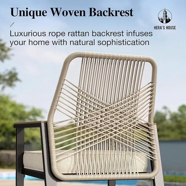 Alt view image 2 of 7 - HERA'S HOUSE Patio Dining Set for 8, Metal Square Table & Rattan Chairs | 8 cushioned chairs + steel table. Waterproof, stain-resistant & wipe-clean. Ideal for Outdoor, backyard & poolside.