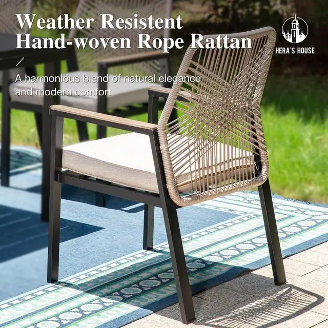 Alt view image 7 of 7 - HERA'S HOUSE 9pc Patio Dining Set, Extendable Metal Table, Rattan Chairs | 61-84" rectangular table, 8 wicker cushioned chairs. Waterproof, rust-resistant, all-weather for backyard, porch