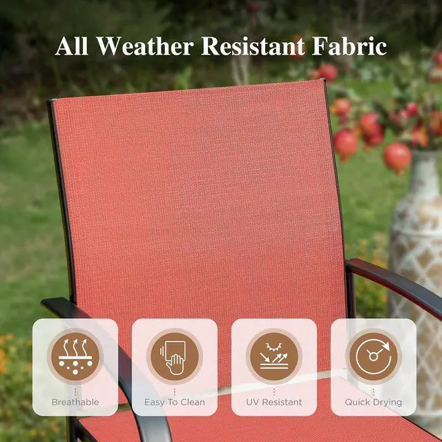 Alt view image 2 of 7 - HERA'S HOUSE 7pc Outdoor Patio Dining Set, 6 Textilene Chairs, Red | 67" rectangular metal table with umbrella hole. Waterproof, rust-resistant, all-weather for backyard, porch