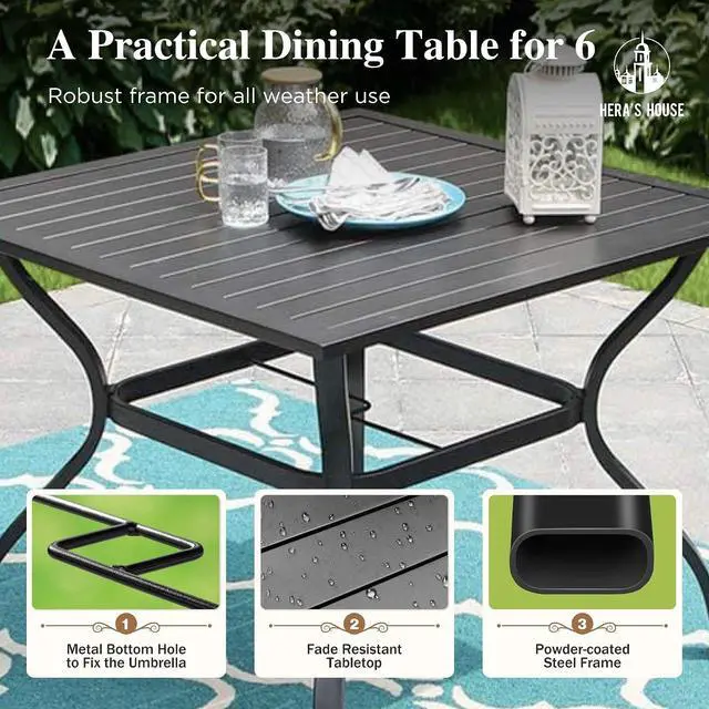 Alt view image 4 of 7 - HERA'S HOUSE 5 Pieces Patio Dining Set, Outdoor Dining Set for 4, 4 x Textilene Dining Chair, 1 x 37 Square Metal Dining Table for Lawn Garden Backyard Deck