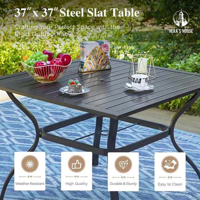 Alt view image 5 of 7 - HERA'S HOUSE 5 Pieces Patio Dining Set, Outdoor Dining Set for 4, 4 x Textilene Dining Chair, 1 x 37 Square Metal Dining Table for Lawn Garden Backyard Deck