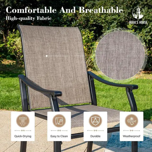 Alt view image 2 of 7 - HERA'S HOUSE 5 Pieces Patio Dining Set, Outdoor Dining Set for 4, 4 x Textilene Dining Chair, 1 x 37 Square Metal Dining Table for Lawn Garden Backyard Deck