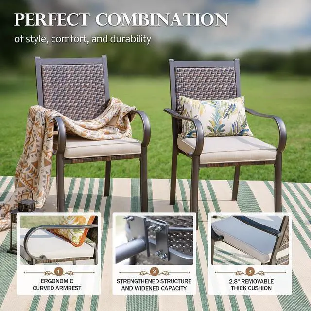 Alt view image 4 of 7 - HERA'S HOUSE Patio Dining Chairs Set of 4, Outdoor Wicker Dining Chairs with Padded Removable Cushion, Rattan Chairs for Poolside Lawn Garden Backyard