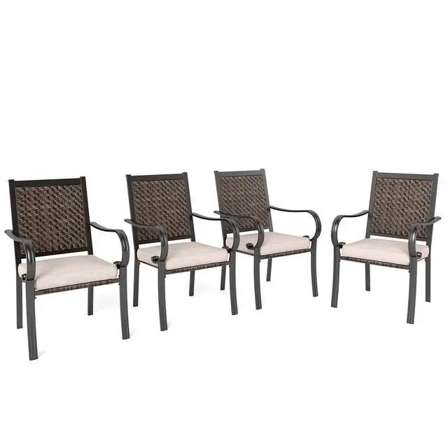 Alt view image 7 of 7 - HERA'S HOUSE Patio Dining Chairs Set of 4, Outdoor Wicker Dining Chairs with Padded Removable Cushion, Rattan Chairs for Poolside Lawn Garden Backyard