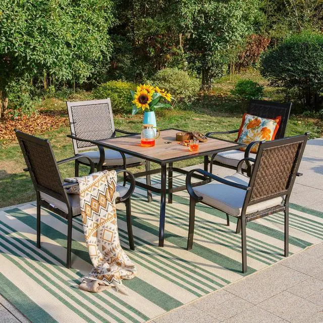 Alt view image 5 of 7 - HERA'S HOUSE Patio Dining Chairs Set of 4, Outdoor Wicker Dining Chairs with Padded Removable Cushion, Rattan Chairs for Poolside Lawn Garden Backyard