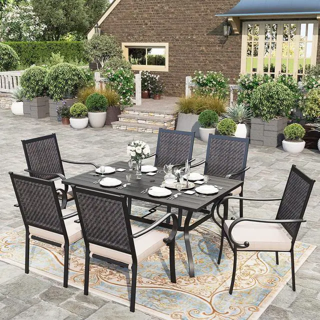 Alt view image 6 of 7 - HERA'S HOUSE Patio Dining Chairs Set of 4, Outdoor Wicker Dining Chairs with Padded Removable Cushion, Rattan Chairs for Poolside Lawn Garden Backyard