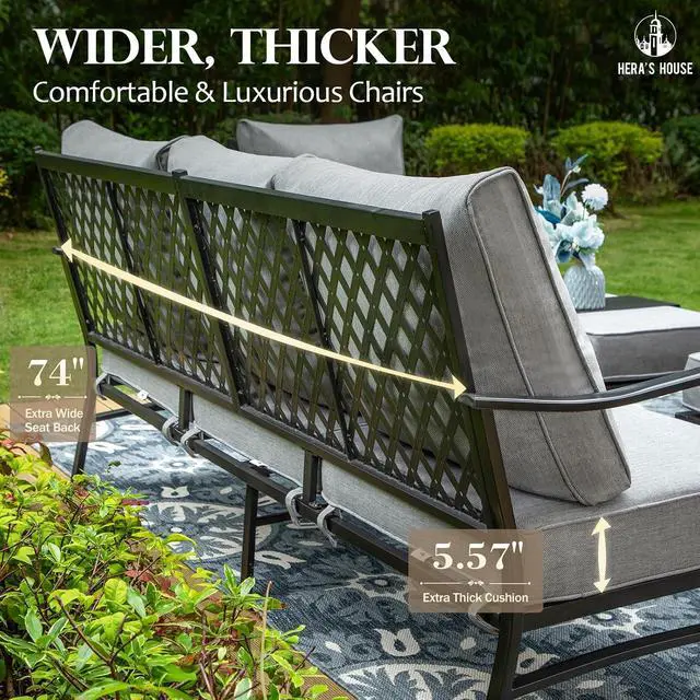 Alt view image 4 of 7 - HERA'S HOUSE Patio Furniture Sofa, All-Weather Outdoor 3 Seats Couch, Outdoor Patio Couch with Deep Seating and Olefin Cushions for Lawn Garden Backyard, Grey