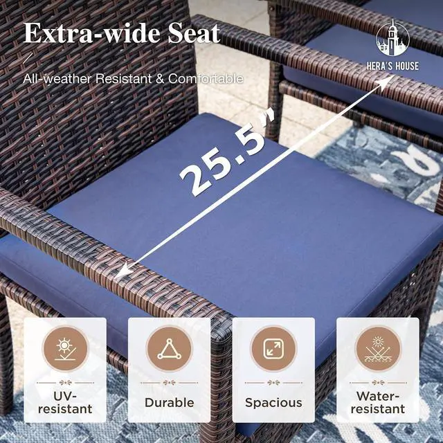 Alt view image 5 of 7 - HERA'S HOUSE 7-Piece Patio Dining Set, Rattan Chairs, Rectangular Table | Patio Table and Chairs Set, Outdoor Dining Furniture Set with Cushions, 64" Wood Grain Table with Umbrella Hole