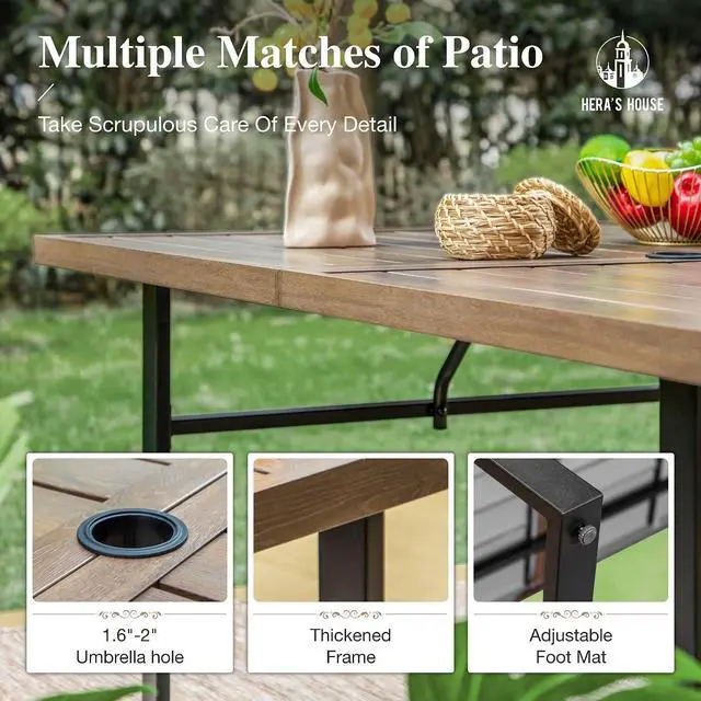 Alt view image 5 of 7 - HERA'S HOUSE 7-Piece Patio Dining Set, Rattan Chairs, Rectangular Table | Patio Dining Set for 6, 6 Outdoor Rattan Armchair with Removable Cushions, Rectangular Patio Table with Umbrella Hole