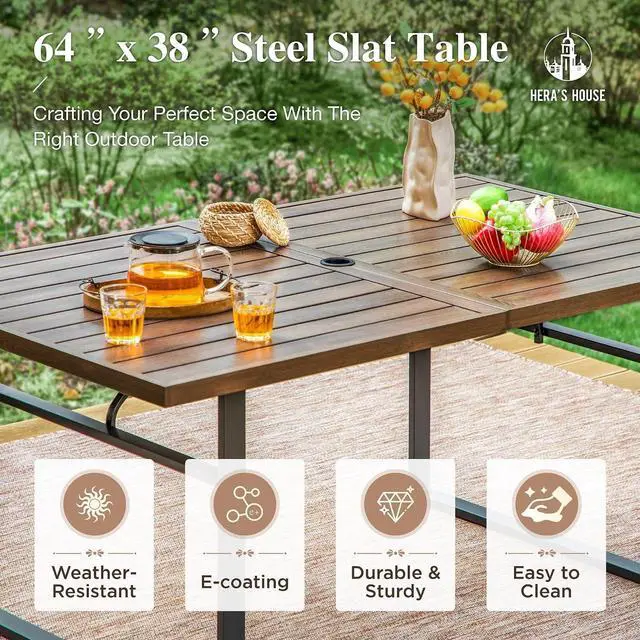 Alt view image 7 of 7 - HERA'S HOUSE 7-Piece Patio Dining Set, Rattan Chairs, Rectangular Table | Patio Dining Set for 6, 6 Outdoor Rattan Armchair with Removable Cushions, Rectangular Patio Table with Umbrella Hole