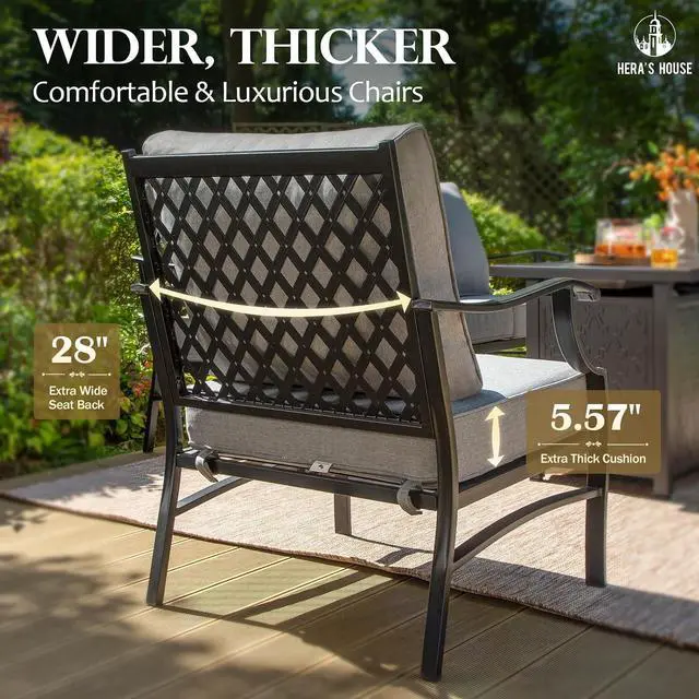 Alt view image 3 of 7 - HERA'S HOUSE 6-Piece Metal Outdoor Conversation Set, 7 Seats | Gray Leg Chair, Coffee Table, Single chairs could support up to 350lbs