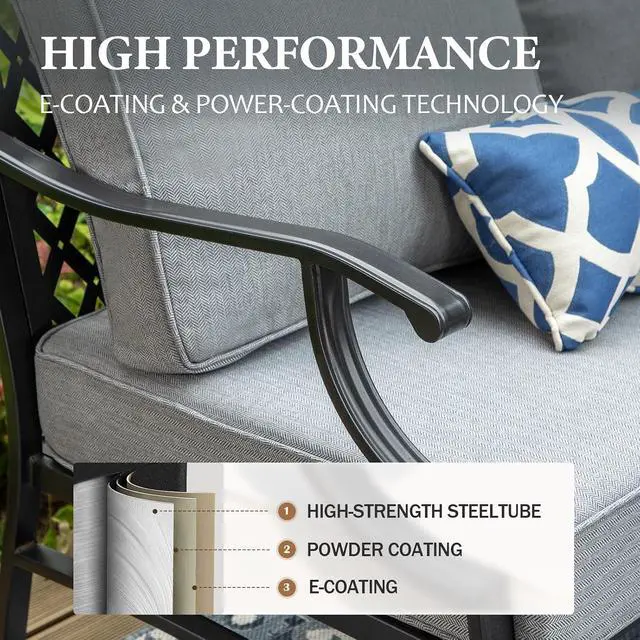 Alt view image 4 of 7 - HERA'S HOUSE 7-Piece Patio Conversation Set, 7-Seat, Swivel Chairs, Grey | Ottomans, Modular Design, All-Weather, For Garden, Deck, Backyard