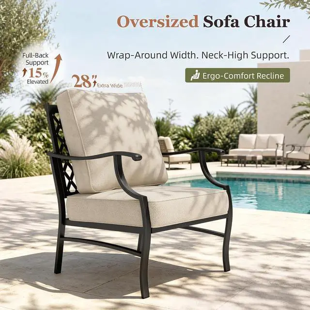 Alt view image 6 of 7 - HERA'S HOUSE 7-Piece Patio Conversation Set, 7-Seat, Swivel Chairs, Beige | 2 Swivel Chairs, 2 Leg Chairs, 2 Ottomans, 1 3-Seat Sofa, Ottomans, Modular Design, All-Weather, For Garden, Deck, Backyard
