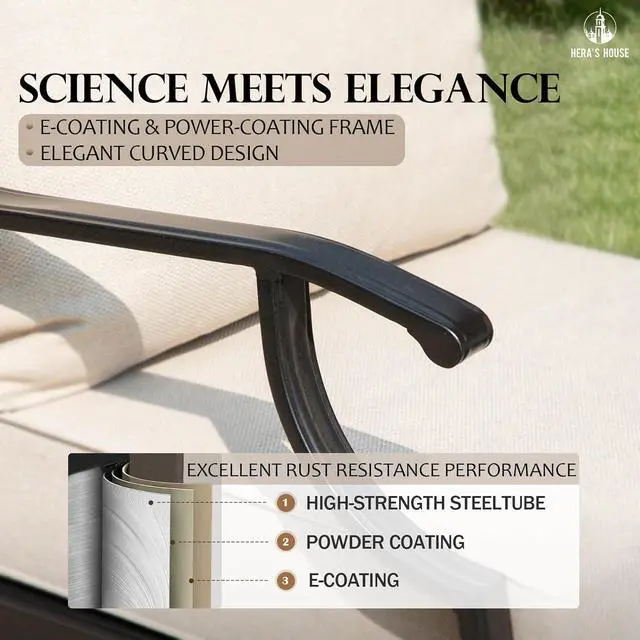 Alt view image 4 of 7 - HERA'S HOUSE Swivel Patio Dining Chairs, Set of 2, Alloy Steel, Beige | Cushioned, All-Weather, Rust-Resistant, Supports 350 lb, For Deck, Garden, Balcony
