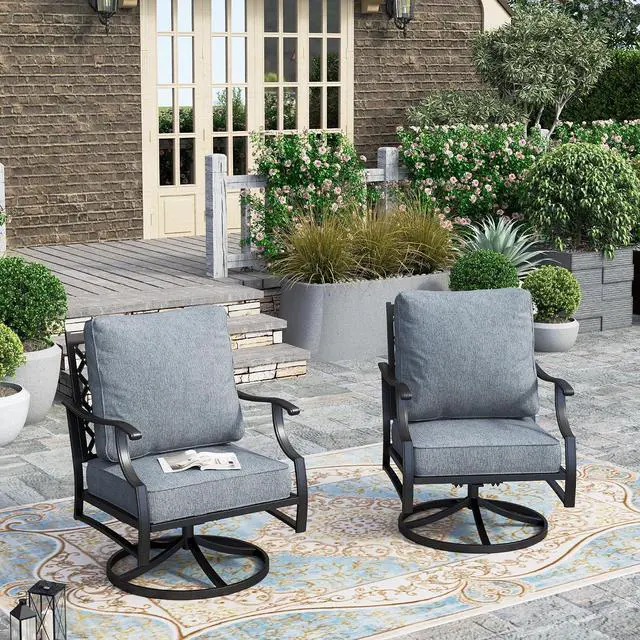 Main image of HERA'S HOUSE 2-Piece Steel Patio Swivel Chair Set, 2-Seat, Swivel Chairs | Grey, All-Weather, For Garden, Deck, Backyard