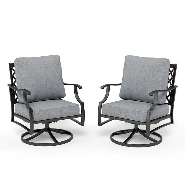 Alt view image 7 of 7 - HERA'S HOUSE 2-Piece Steel Patio Swivel Chair Set, 2-Seat, Swivel Chairs | Grey, All-Weather, For Garden, Deck, Backyard