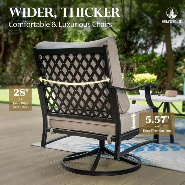 Alt view image 5 of 7 - HERA'S HOUSE Swivel Patio Dining Chairs, Set of 2, Alloy Steel, Beige | Cushioned, All-Weather, Rust-Resistant, Supports 350 lb, For Deck, Garden, Balcony