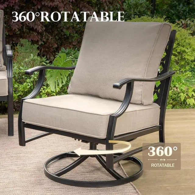 Alt view image 7 of 7 - HERA'S HOUSE Swivel Patio Dining Chairs, Set of 2, Alloy Steel, Beige | Cushioned, All-Weather, Rust-Resistant, Supports 350 lb, For Deck, Garden, Balcony