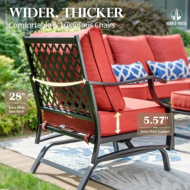 Alt view image 5 of 7 - HERA'S HOUSE Outdoor Chairs Set of 2, 2 x Patio Chair with Red Cushions | 2 Seats Size, Alloy Steel Material, Red Rocking Chair Color, CUSHIONED CHAIRS FOR UNPARALLELED COMFORT5